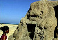 A large stone lion, one of the artifacts found at the site