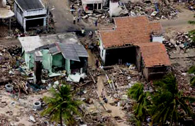 Destroyed houses in Sri Lanka
