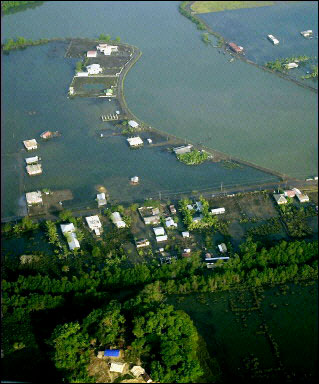 A badly flooded area near Port Blair, India