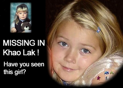 A poster for a missing girl in Khao Lak, Thailand