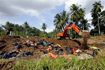 The dead are buried in a mass grave