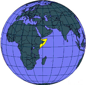 World Map Showing Somalia (Yellow Area)