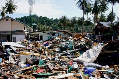 Destroyed houses and rubble in Thailand